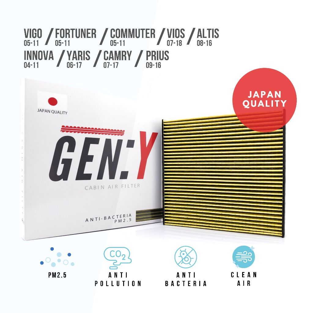 [ JAPAN QUALITY] กรองแอร์ GENY ดักจับฝุ่น PM2.5 Vigo, Fortuner, Commuter, Vios, Altis, Innova, Yaris, Camry, Veloz