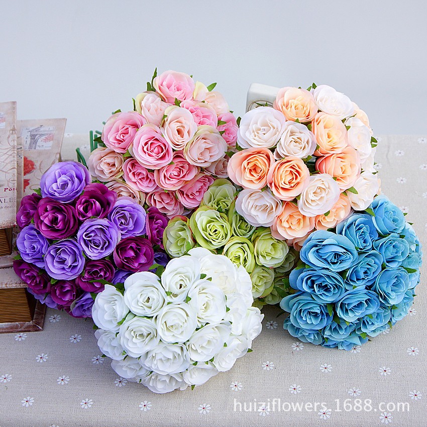 ส่งจากไทย ช่อดอกไม้ปลอมกุหลาบ 20หัว สูง 26ซม.