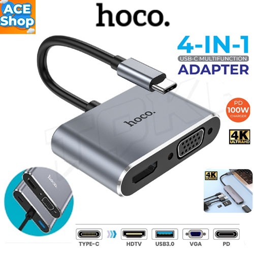 HOCO HB30 HB28 HB14 ตัวแปลง ไทป์ซี Type-c เป็น HDTV+VGA+USB3.0+PD มัลติฟังก์ชั่น ของแท้