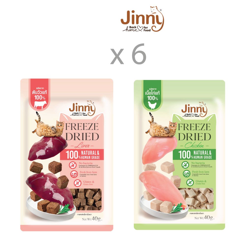(ขายส่ง6ชิ้น) Jinny Freeze Dried จินนี่ ขนมแมวฟรีสดราย (40g)