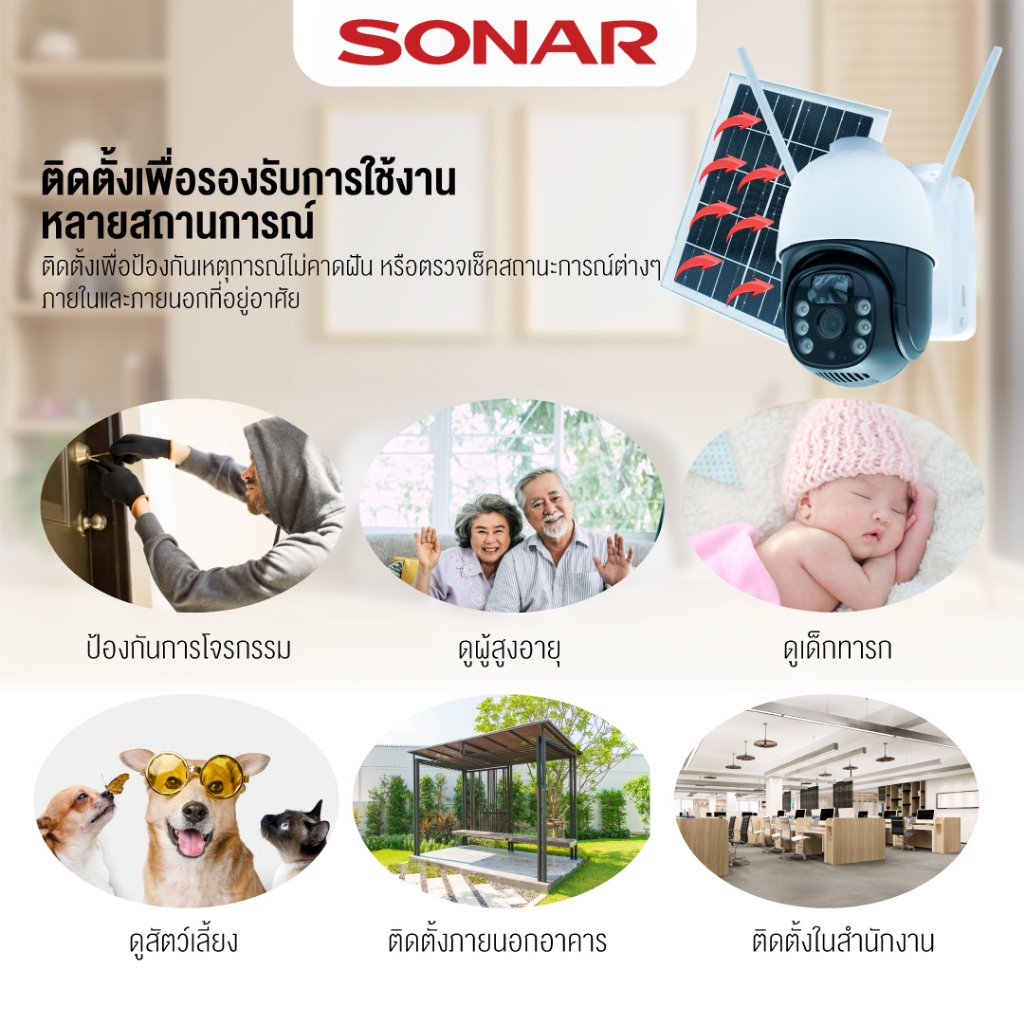 SONAR กล้องวงจรปิดโซล่าเซลล์ รุ่น YX6-WIFI 5MP Battery กล้องวงจรปิด กล้องไวไฟ camera Full HD - รูปที่ 5