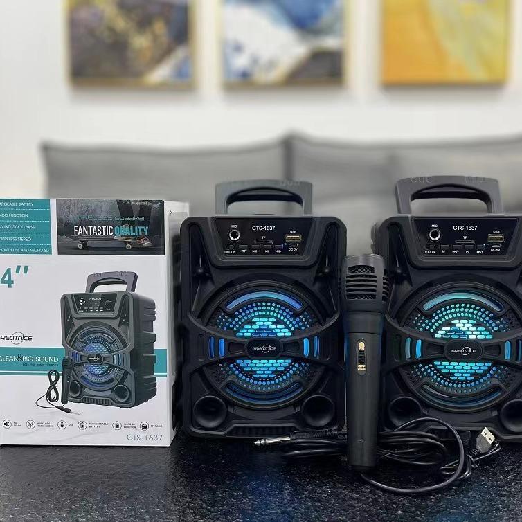 ลำโพงบลูทูธ รุ่น GTS-1637 ขนาดพกพา 4 นิ้ว มีหูหิ้ว ไฟLED (แถมฟรีไมค์สาย)