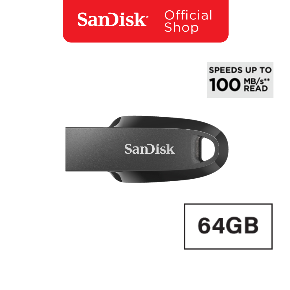 SanDisk Ultra Curve USB 3.2 Gen1 64GB Flash Drive (SDCZ550-064G-G46, Black)