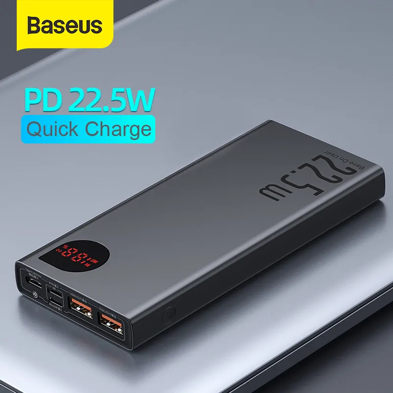 Baseus 20000mAh Power Bank Portable 10000 mAh External Battery PD 22.5W Fast Charging Powerbank For Samsung Poverbank
