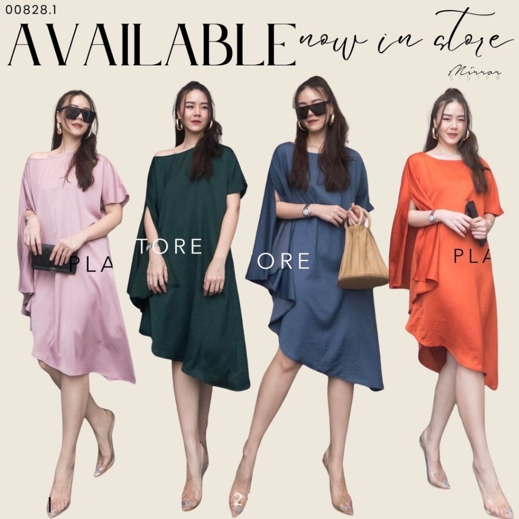 🩷🩷 MirrorSister 00828.1 เดรสซาติน ชายเฉียง เนื้อดีมีน้ำหนัก เก๋ สวยหรู ดีไซน์แขนทั้ง2ข้าง ต่างสไตล์