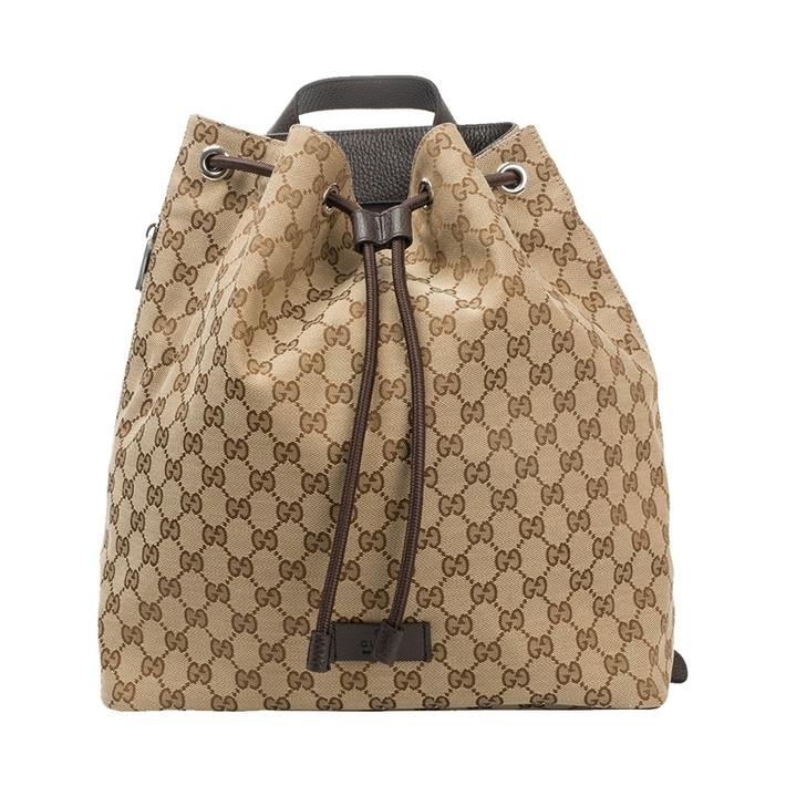 กระเป๋านักเรียน GUCCI Gucci แท้ 100% โลโก้พิมพ์ผ้าใบหูรูดกระเป๋าเป้สะพายหลังกระเป๋านักเรียน