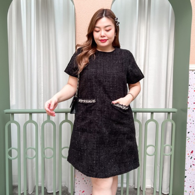 Camellia Dress เดรสผ้าทวีต//สาวอวบ/อก 42-50"//ส่งฟรี