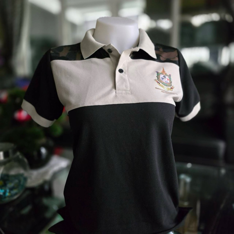 เสื้อโปโลสีดำทูโทนเขียวอ่อนตรากระทรวงทรัพย์(งานพิมพ์dtf)