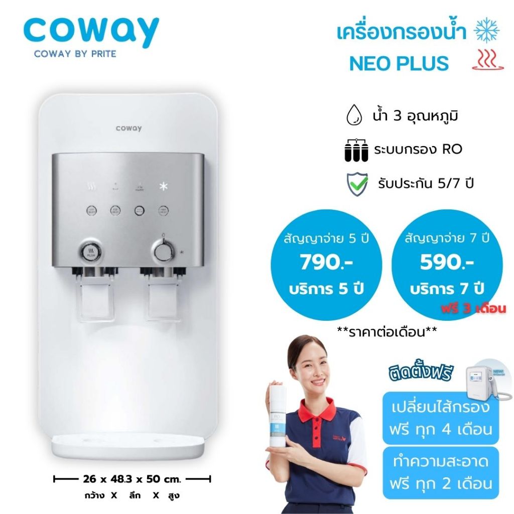 (พร้อมติดตั้งฟรี) เครื่องกรองน้ำ coway รุ่น NEO PLUS ราคารายเดือน