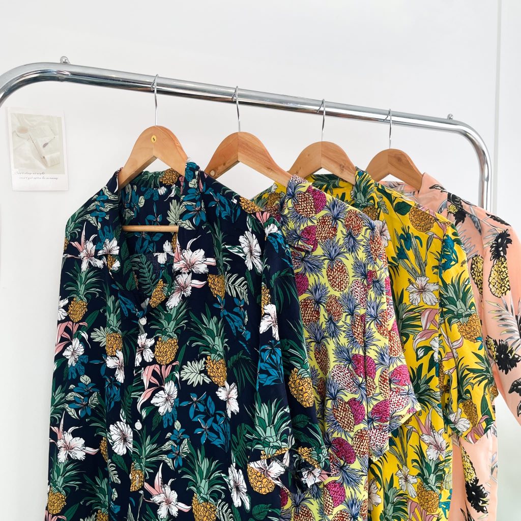เสื้อเชิ้ตฮาวายลายสับปะรดสไตล์สุดเท่ คูล Summer Beach Vibes HS73