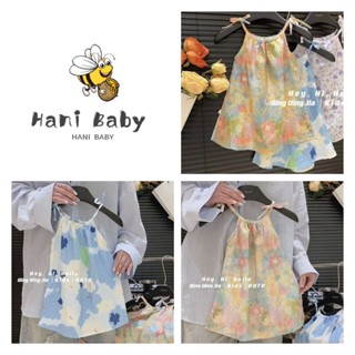 ชุดเดรสกระโปรงเด็ก ลายดอกน่ารัก เเบบคล้องคอ ผูโบว์ที่คอได้ เ…