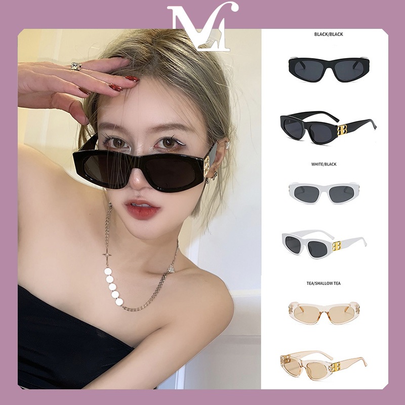 [พร้อมส่งจากไทย] B แว่นกันแดดทรงสามเหลี่ยมสไตล์ยุโรปและอเมริกา มีสไตล์และทันสมัย แว่นกันแดดสีดำสุดเท่ มีหลายสีให้เลือก