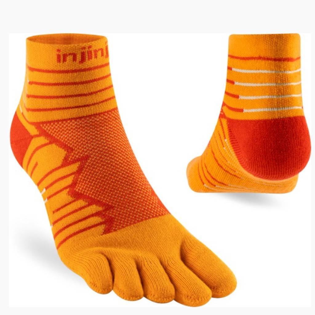 INJINJI ถุงเท้าวิ่งแยกนิ้ว ULTRA RUN MIDWEIGHT MINICREW DESERT ORANGE รุ่นวิ่งอัลตร้า ทุกเพศ หุ้มข้อ สีส้ม ของแท้