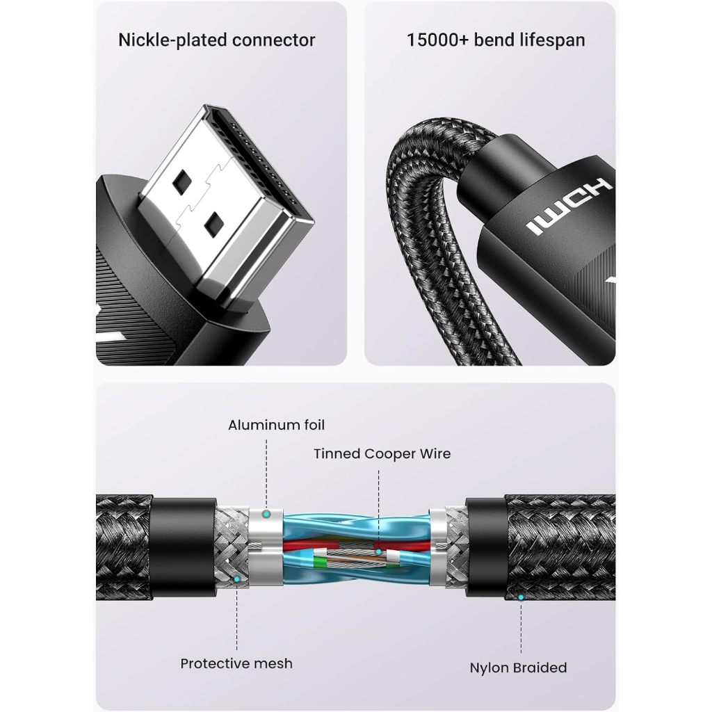 UGREEN รุ่น 40104 4K HDMI Cable, HDMI 2.0 Cable, 2021 New Version, High Speed HDMI Cable, 4K 60Hz 18Gbps HDR 3D Full HD