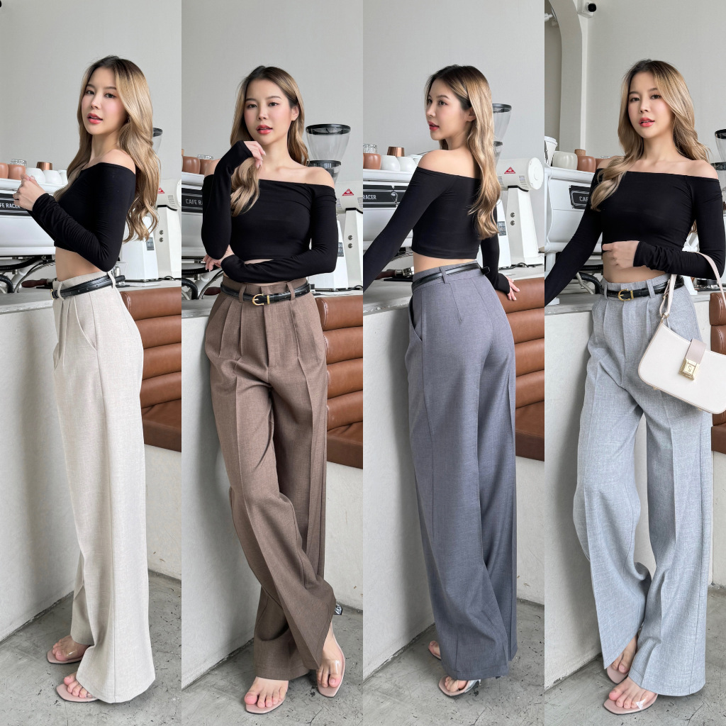รุ่น Snow chiffon กางเกงขากระบอกผ้าโซดา เอวสูง ผ้าทิ้งตัวสวย พรางต้นขา ใส่สบาย