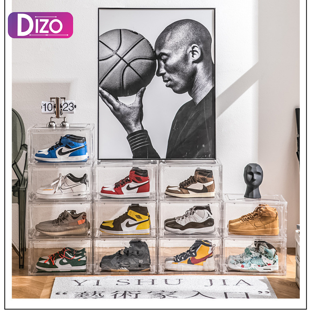 Dizo กล่องรองเท้าอะคริลิคใสสามารถมองเห็น 360 องศา ใส่รองเท้าได้หลากหลาย  ฝาเปิดจากด้านข้าง พลาสติก acrylic