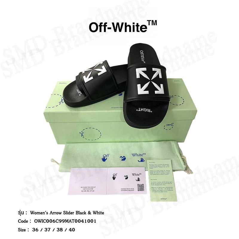 Off-White รองเท้าแตะผู้หญิง รุ่น Women's Arrow Slider Black & White Code: OWIC006C99MAT0041001