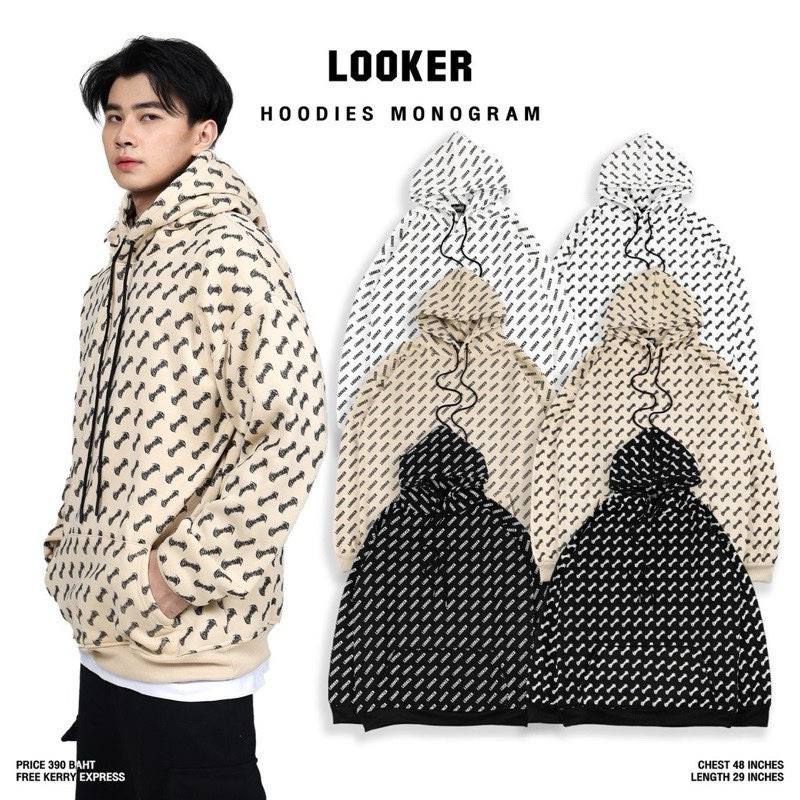 เสื้อฮู้ดลายโมโนแกรมโลโก้Lookerมีด้วยกัน2แบบ3สี สีขาว สีดำ สีเบจ