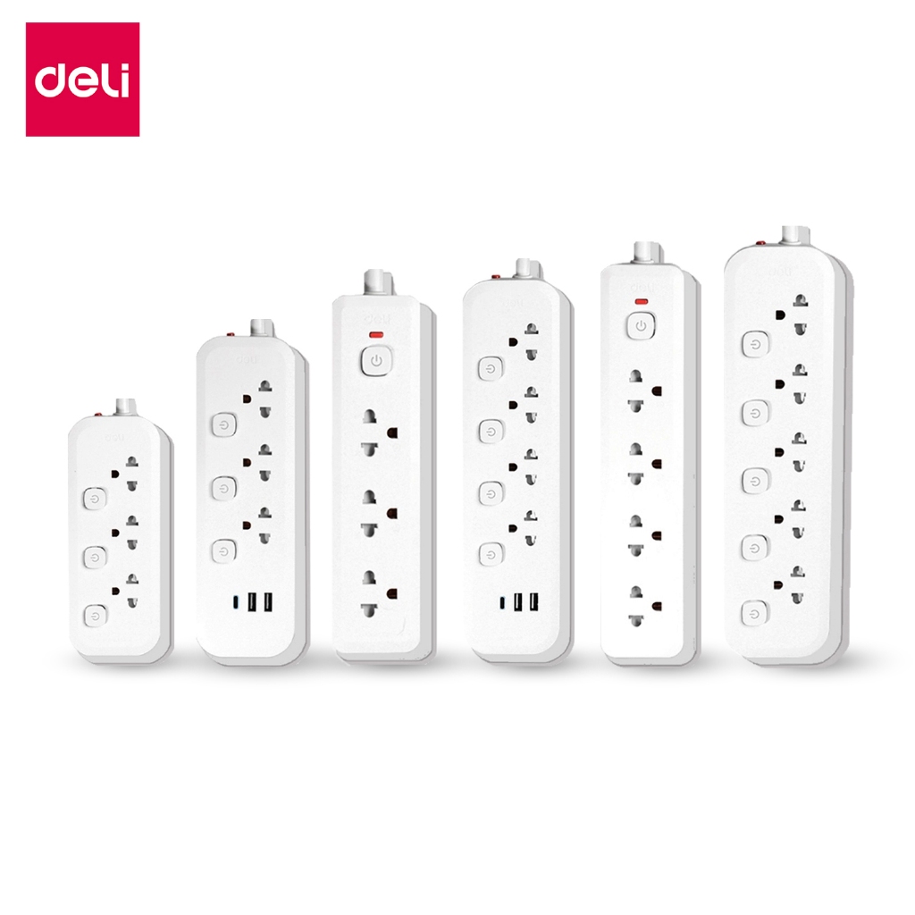 Deli ปลั๊กสามตา ปลั๊กพ่วง กำลังสูงสุด 2300W ยาว 3 5 เมตร ทนไฟ มาตรฐาน มอก รับประกัน 3ปี Power Socket