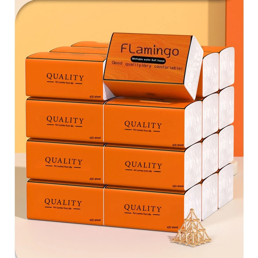 กระดาษทิชชู่ฟามิงโก้สีส้ม กระดาษชำระ หนา4ชั้น 240แผ่น 60ดึง เช็ดหน้า ไม่เป็นขุย วัสดุธรรมชาติ (ห่อเล็ก)