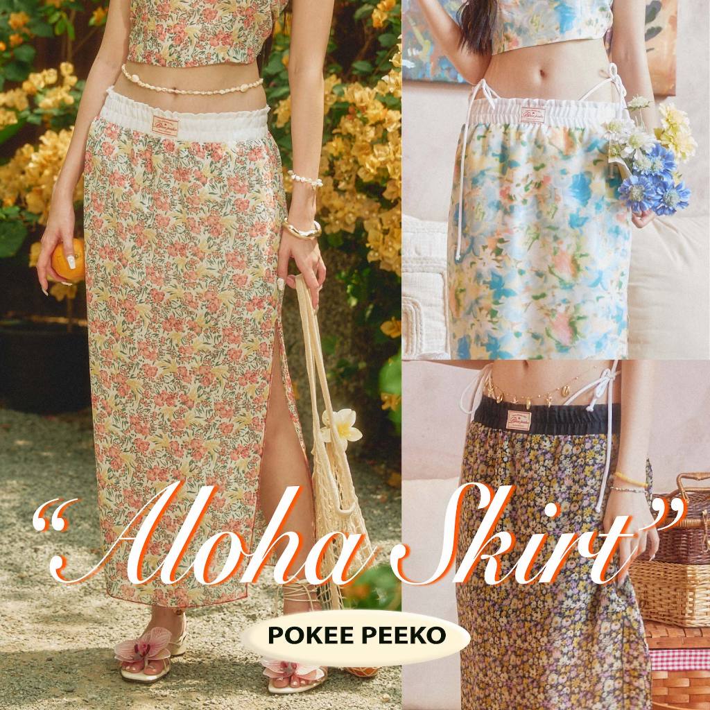 POKEE | ALOHA SKIRT กระโปรงยาวผ่าข้างลายดอกไม้