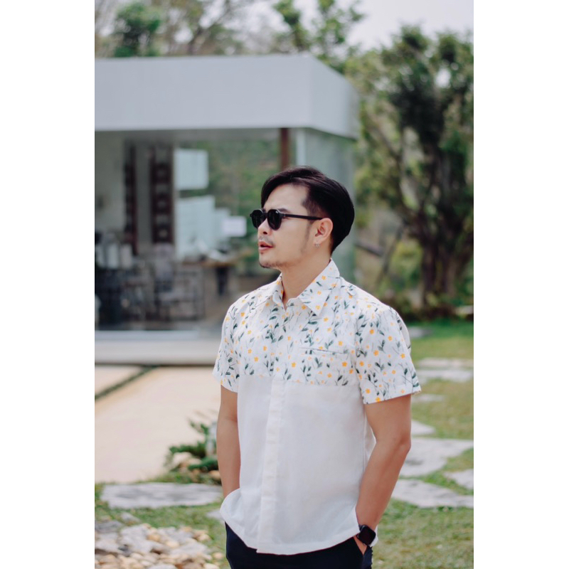 เสื้อผ้าฝ้ายฟอกนุ่มผ้าฝ้ายพิมพ์ลาย No.16ดอกเหลือสั้น