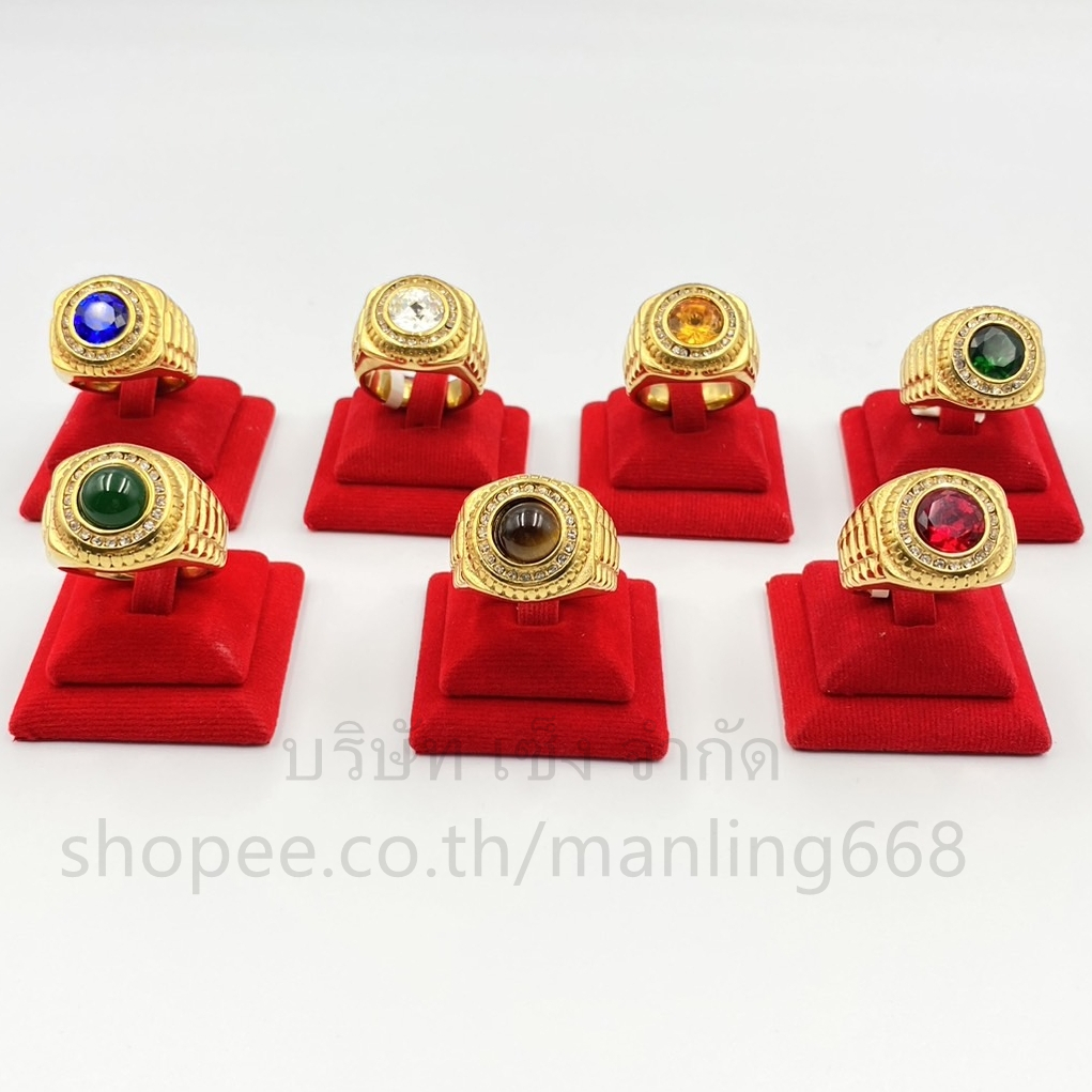 แหวนทอง 18K หัวพลอยทับทิม ล้อมเพชร งานจริงสวยมาก ไม่ลอก ไม่ดำ มี7สีให้เลือกจ้า