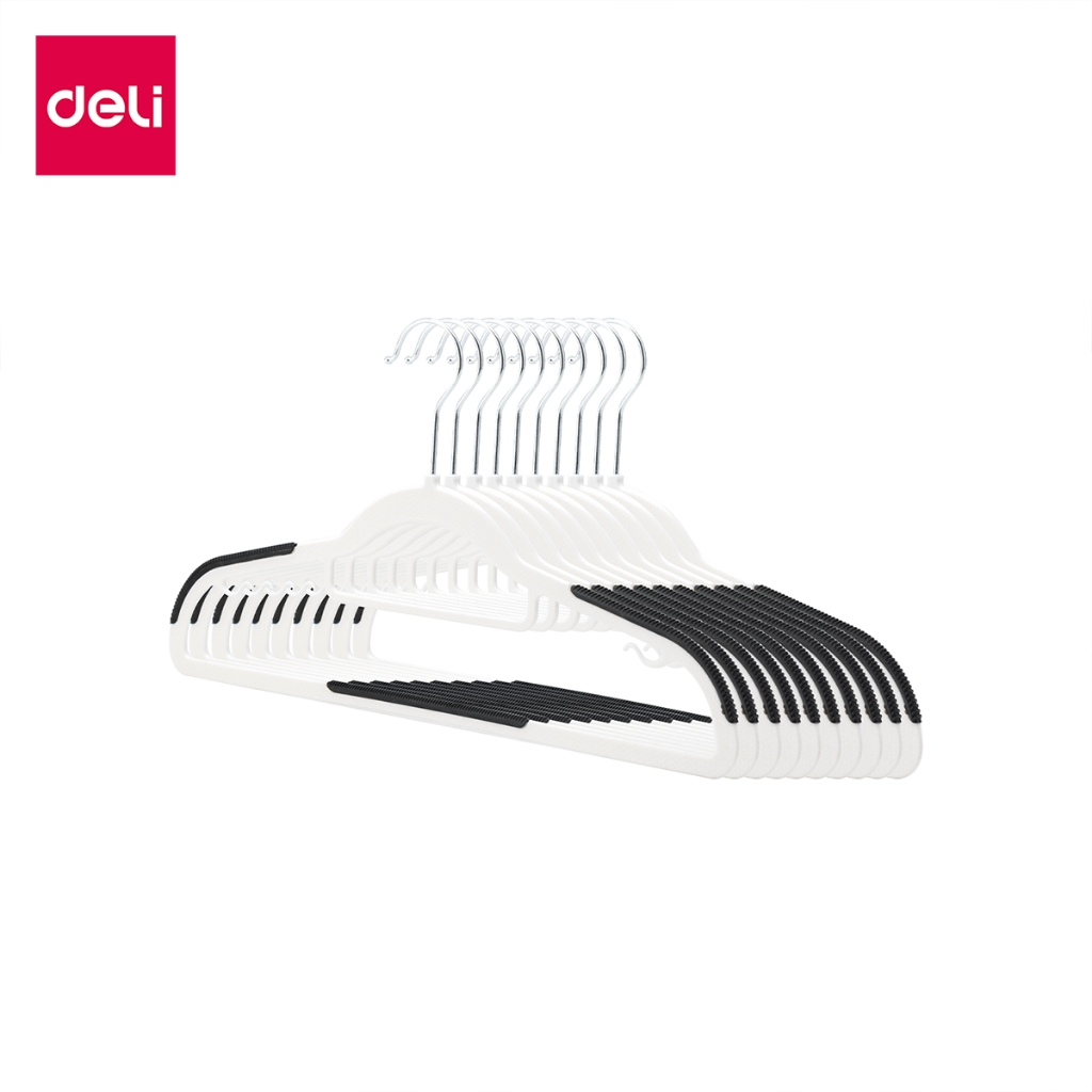Deli ไม้แขวนผ้า ไม่แขวนเสื้อ มีแถบกันลื่น  พลาสติก อย่างดี แข็งแรงใช้งานได้ยาวนาน สีขาว มินิมอล Clot