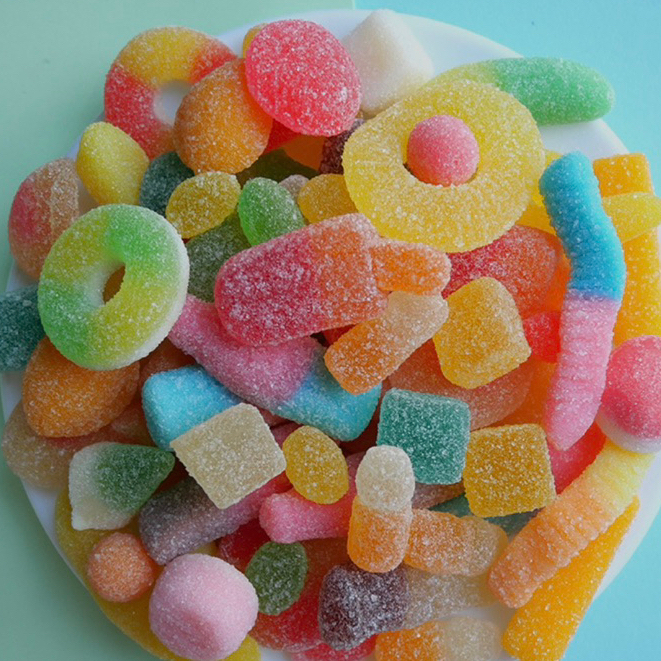 เยลลี่ผลไม้ แบบเคลือบผงเปรี้ยว/หวาน [ ขนาด 500g. ] พร้อมส่ง