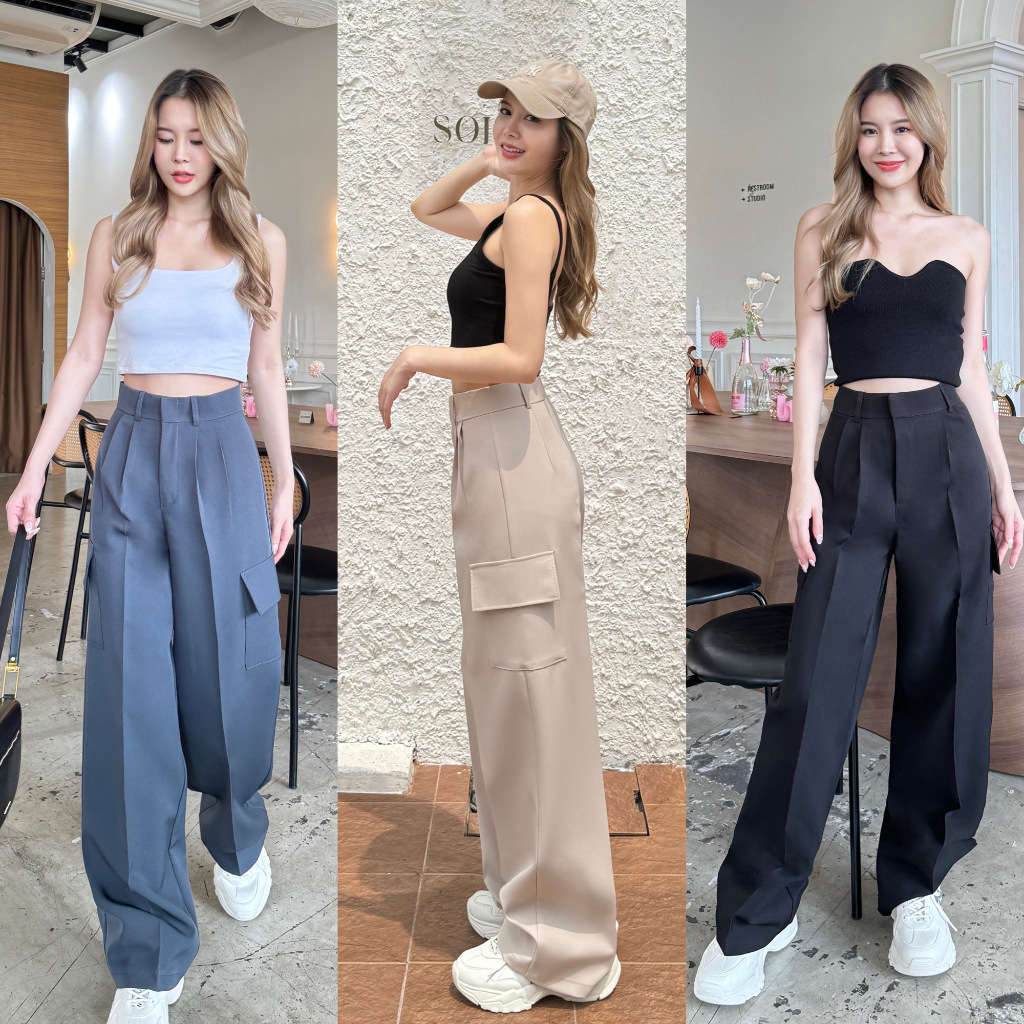 รุ่น cargo shake pants กางเกงขายาวทรงคาร์โก้ ขากระบอก ผ้าหนา ทิ้งตัวสวย งานสั่งตัด