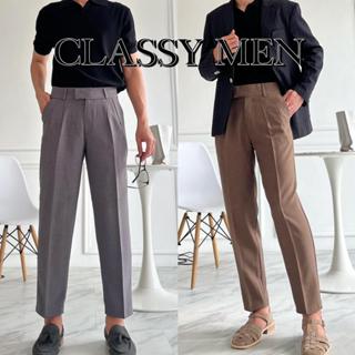 GUSSIC - Classy Men กางเกงลุคทำงานสไตล์ยุโรป ปลายตะขอยื่น ทร…