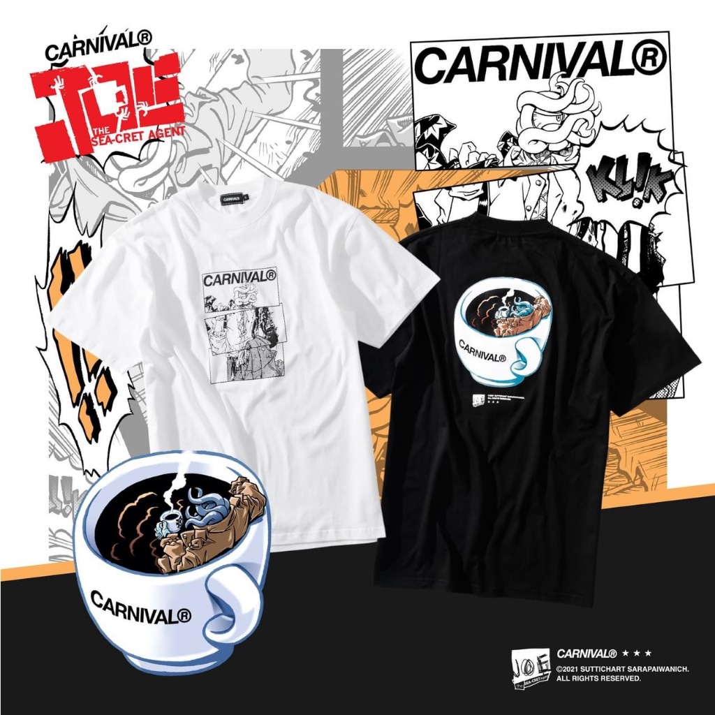 เสื้อยืด Carnival x Joe The Sea-cret agent Collection Coffee with salt T-Shirt Black T-Shirt Size XL