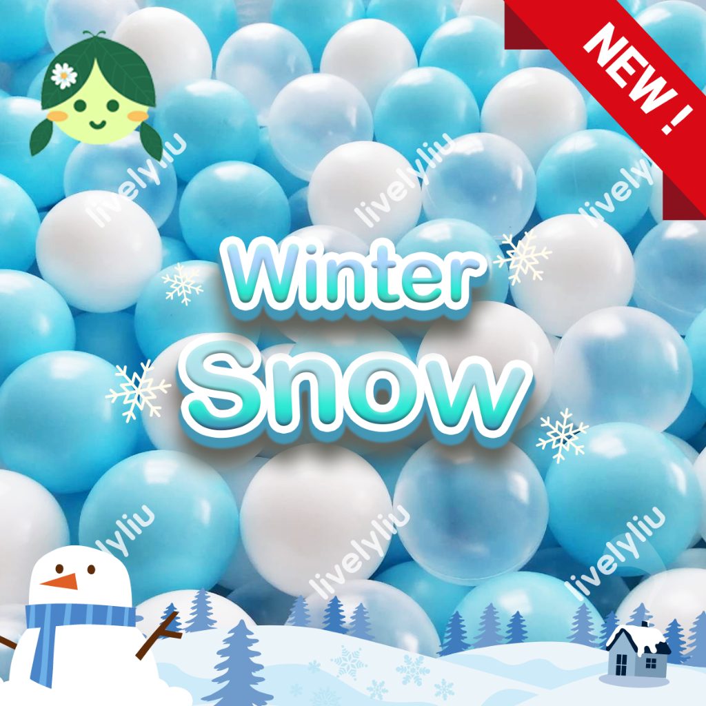 ลูกบอลพลาสติก ธีม Winter Snow 100 ลูก บอลสีน่ารัก ลูกบอลสีฟ้า ขาว ใส คละสี บอลตกแต่ง ขนาด 7 ซม. Livelyliu