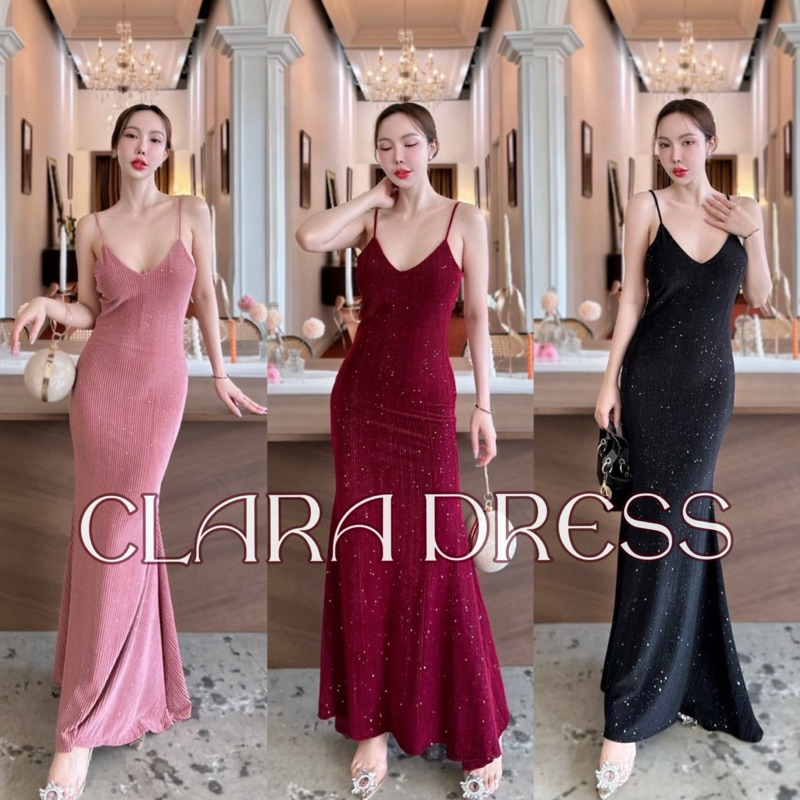 Wendystore182(Clara Dress)เดรสยาวชายหางปลาผ้ากลิตเตอร์ งานโชว์หลัง