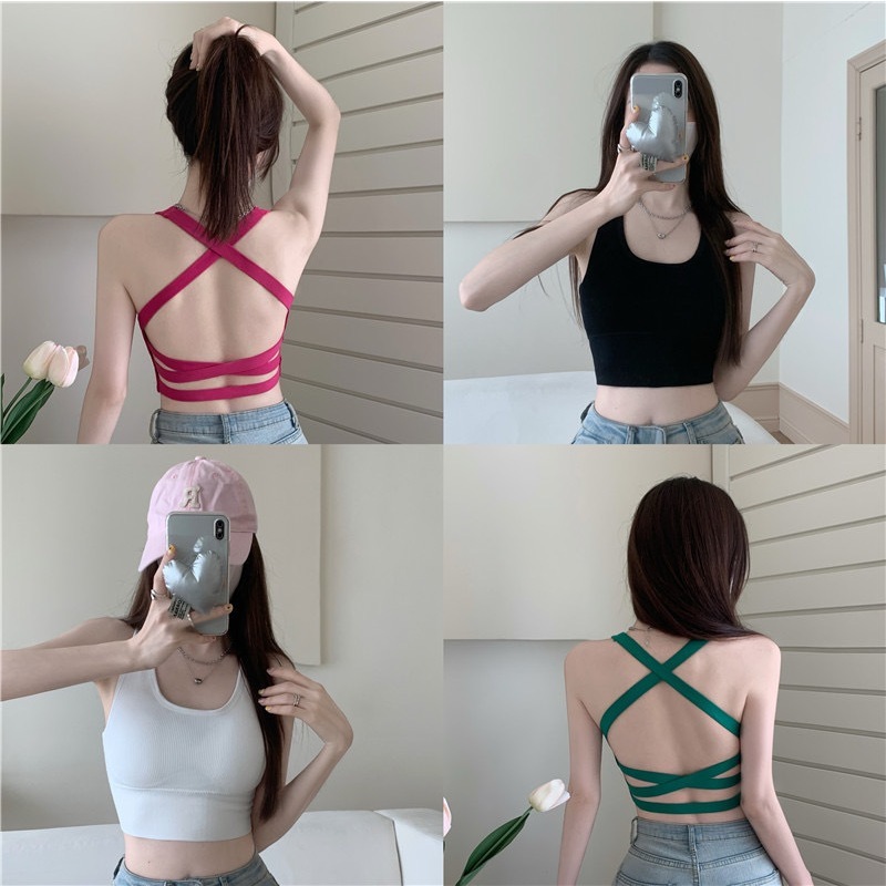 เสื้อกล้ามหญิง เปิดหลัง สายไขว้ เซ็กซี่สายฝอสายเกา