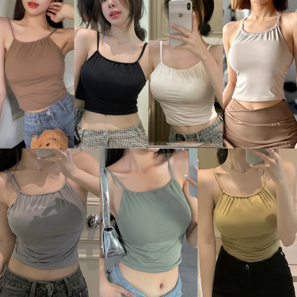 GHAOHES Ice Silk Hottie จีบ Halter Vest ผู้หญิงภายในฤดูร้อนกับแผ่นหน้าอก Pure De