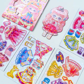 แม่เหล็กติดตู้เย็นแต่งตัวตุ๊กตา DIY ประกายแสงวิบวับ แพค 4 แผ่น ลายน่ารักสีสันสดใส ทนทานไม่พังง่าย แม่เหล็กเจ้าหญิง