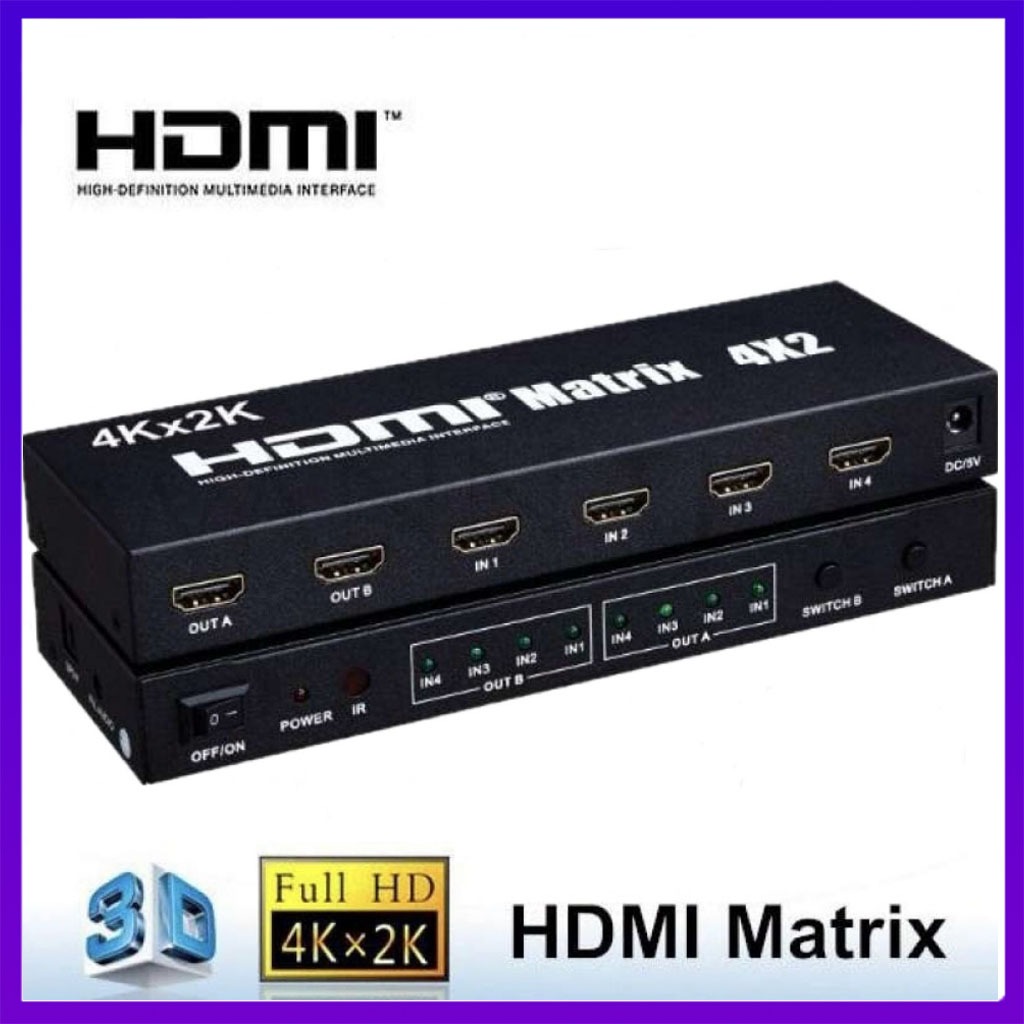 HDMI New HDMI Matrix 4X2 Switch Splitter HIFI Matrix 4 in 2 out with Remote Control Audio Supports H