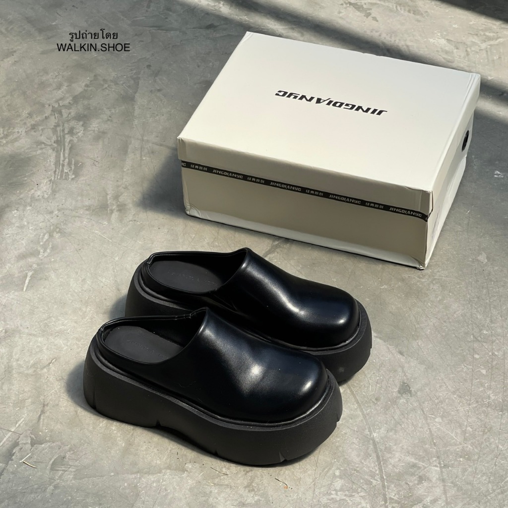 (พร้อมส่งจากไทย) รองเท้าโลฟเฟอร์เปิดส้น หนังนิ่ม พื้นนุ่ม สูง 6.5 ซม. รุ่น LOAFERS MULE SHOES