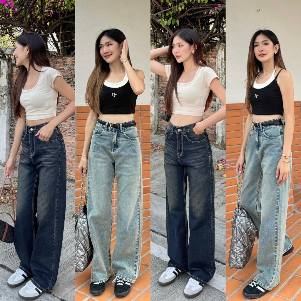 NICHARIS - กางเกงยีนส์ทรงกระบอกกลาง รุ่น Lorem Jeans รูปที่ 7