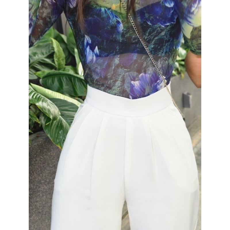 กางเกงเอวสูง สีขาว White straight leg higt waist.ꕤ#Noura-collection