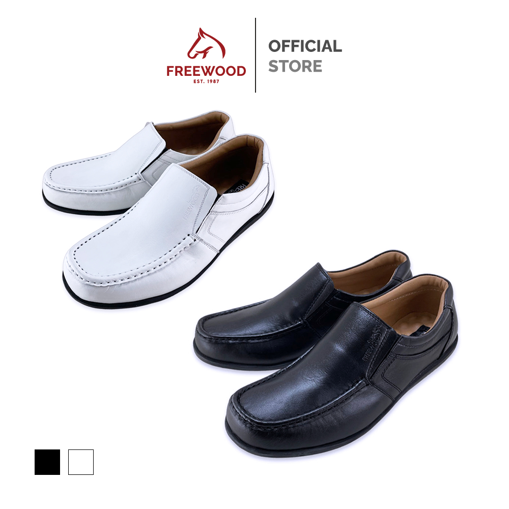 FREEWOOD CASUAL SHOES รองเท้าลำลองผู้ชาย หนังแท้ รุ่น 68-541 สีดำ / สีขาว ( BLACK / WHITE )