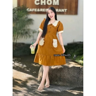 เดรสคอบัวแต่งระบายสีพาสเทสสุดน่ารัก คุณแม่ใส่คลุมท้องได้จ้า พร้อมส่งคะ