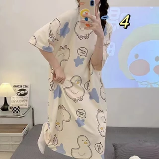 AVONE พร้อมส่งชุดนอนสตรีชุดนอนผ้ายืดผสมคอตตอน เสื้อกางเกง นอน กระโปรงยาว เดรส กางเกงนอน S1