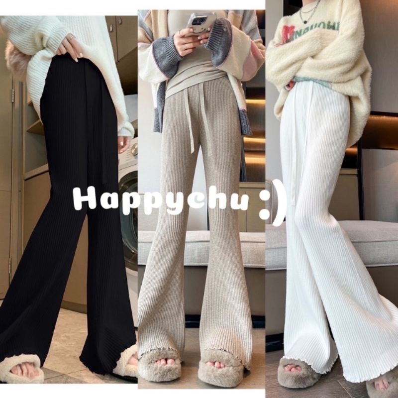 กางเกงขาม้า เนื้อผ้าร่อง เนื้อผ้านิ่มใส่สบาย ปลายขาแต่งบานเอวยางยืด-รหัส8915