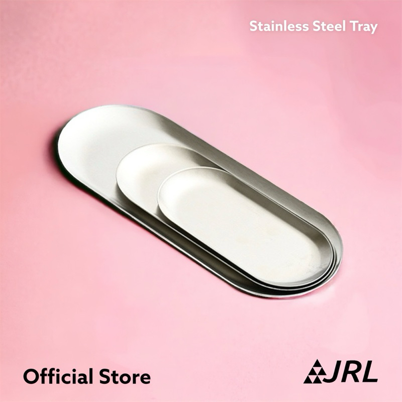 JRL ถาดสแตสเลส สไตล์เกาหลี ทรงยาว ขนาด 18-30 ซม สำหรับใส่อาหาร วางเงินทอน โชว์สินค้า เครื่องประดับ