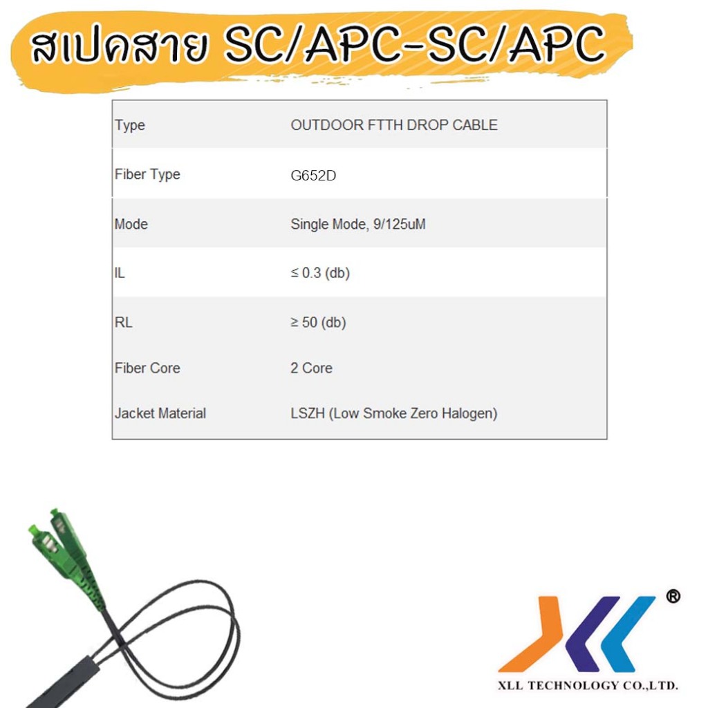 สายไฟเบอร์ออฟติกสำเร็จรูป OUTDOOR FTTH DROP CABLE 2 CORE SC/APC-SC/APC