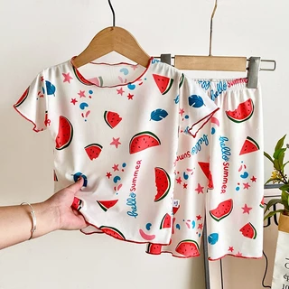 Babyonline(Y344)C5 (ส่งด่วน1วัน)ชุดเซ็ตเสื้อแขนสั้นกางเกงขายาวสำหรับเด็กลายการ์ตูนน่ารัก ผ้านิ่ม เด้ง ใส่สบาย