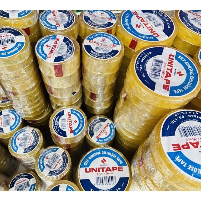 Unitape เทปใส ยกแถว แกน 1 นิ้ว / แกน 3 นิ้ว หน้ากว้าง 1/2 - 3/4 - 1 นิ้ว ยาว 36 หลา UNITAPE