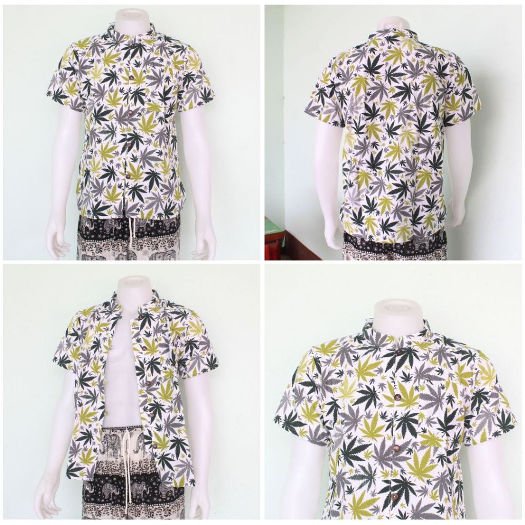 CK 001 เสื้อพื้นเมือง ผ้าฝ้ายล้านนา สีพื้น เสื้อคอปก ลายใบไม้🍃💛คุณภาพดี สวมใส่สบาย👍